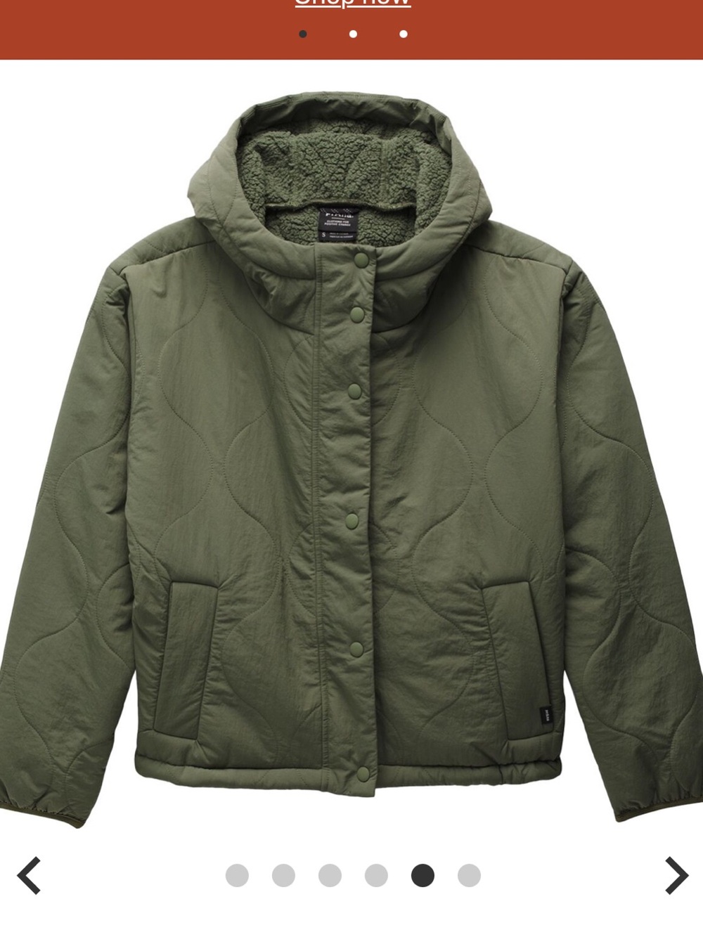 Prana Encinitas Olive Quilted Hooded Puffer Jacket. Size Medium. - Picture 3 of 9